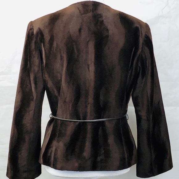 CACHE Brown Collarless Box Blazer Jacket Sz M - Picture 2 of 8